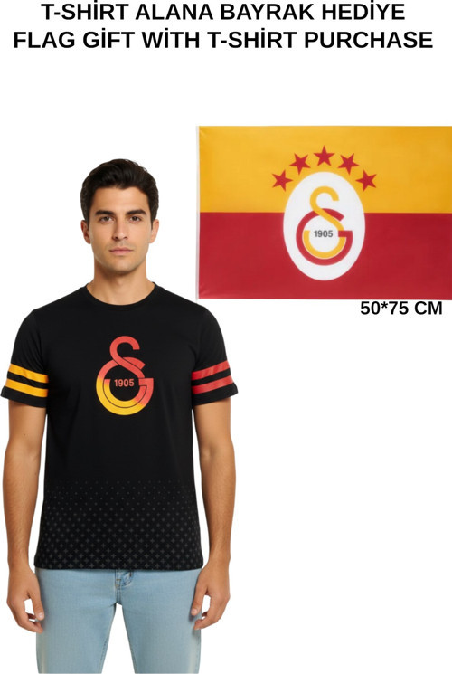 Lisanslı Logo Baskılı Siyah T-Shirt BAYRAH Hediyeli