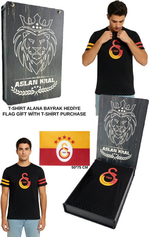 Lisanslı Logo Baskılı Siyah T-Shirt BAYRAK ve LAZER Kutu Hediyeli