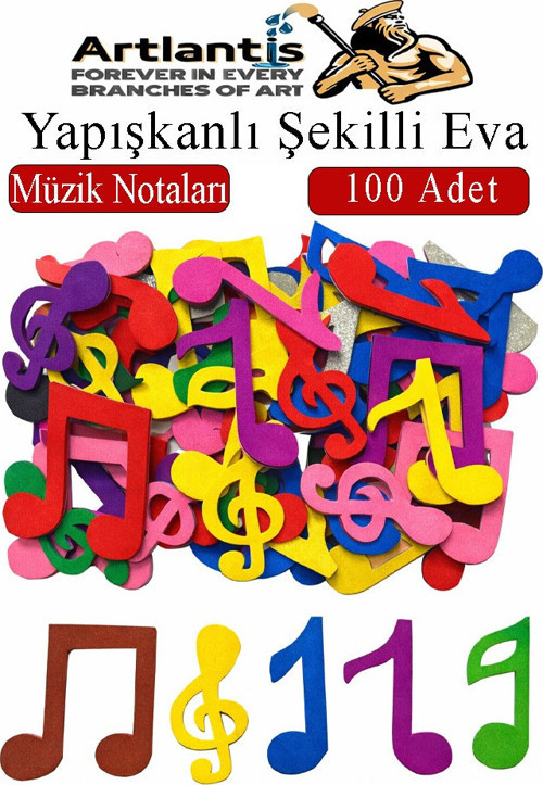 Şekilli Eva Yapışkanlı Müzik 100 lü 1 Paket Kendinden Yapışkanlı Eva Sticker Okul Öncesi Kreş Ana Sınıfı
