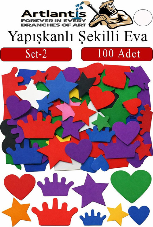 Şekilli Eva Yapışkanlı Set-2 100 lü 1 Paket Kendinden Yapışkanlı Eva Sticker Okul Öncesi Kreş Ana Sınıfı