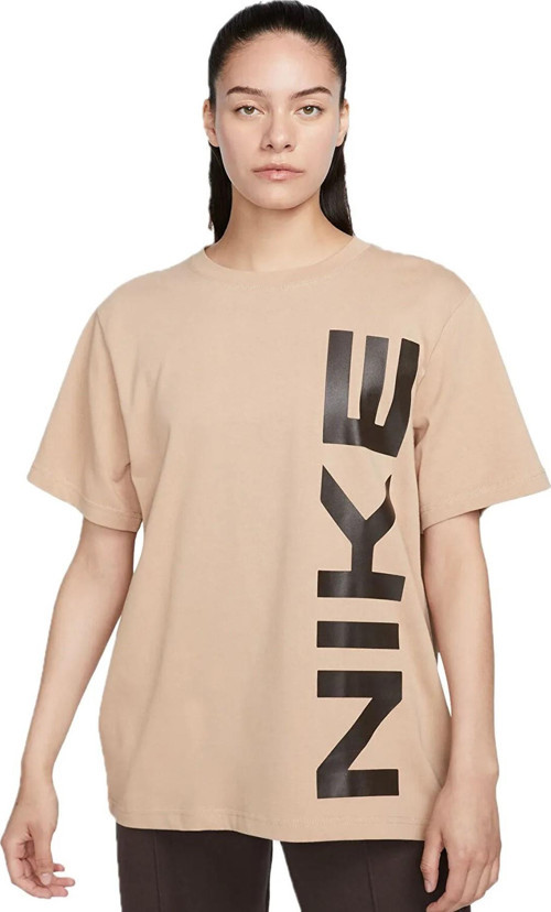 Air Sportswear Tee Loose Ft Kadın Büyük Beden %100 Pamuk Tişört Açık Kahve