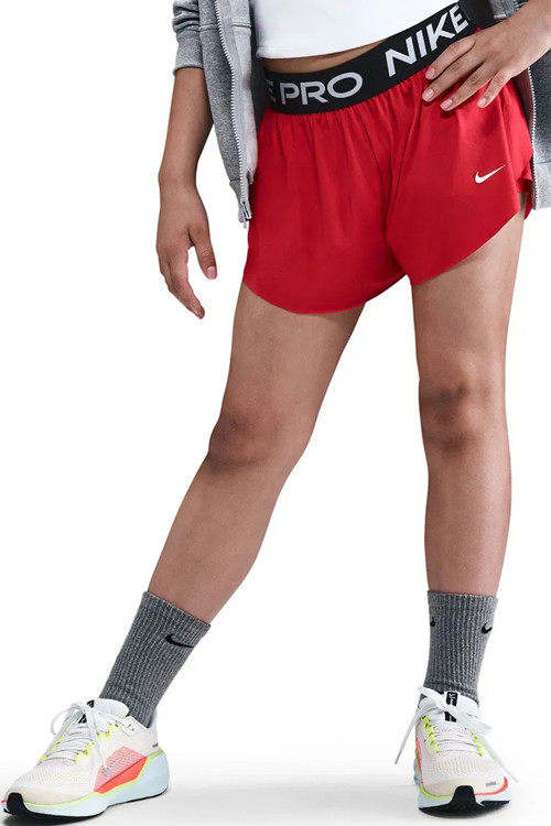Pro Dri Fit Older Kids' (Girls') 2in1 Shorts Kız Çocuk Taytlı Koşu Şortu Kırmızı