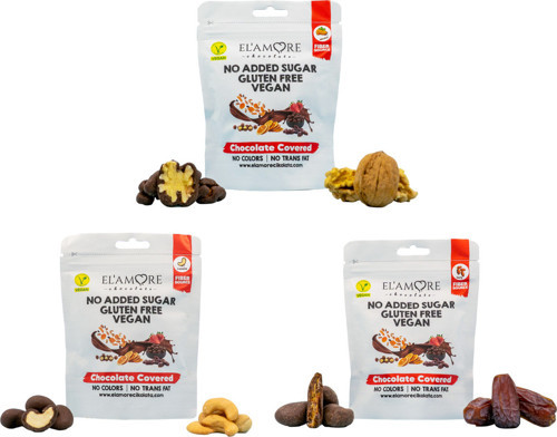 Şeker İlavesiz, Glütensiz, Vegan Ceviz, Kaju, Hurma Bitter Çikolata - Doypack 50 Gr X 3 Adet