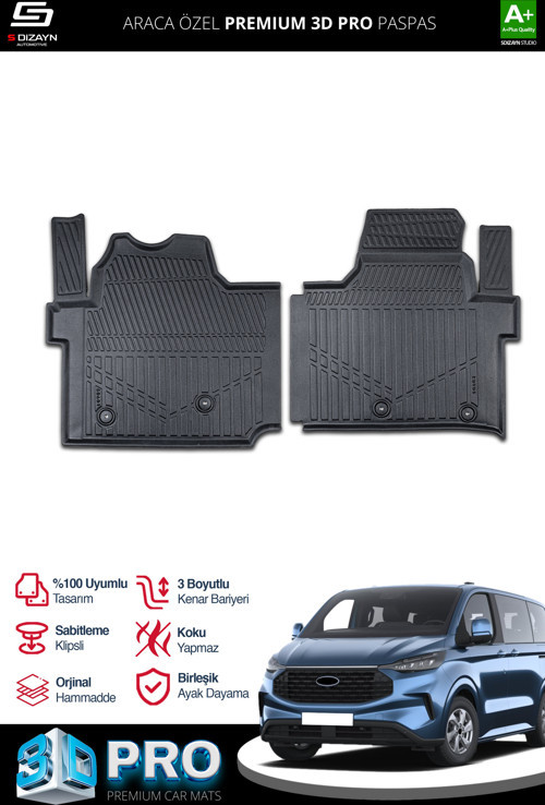 S-Dizayn Ford Tourneo Custom 3D Pro Havuzlu Paspas 2024 Üzeri A+ Kalite