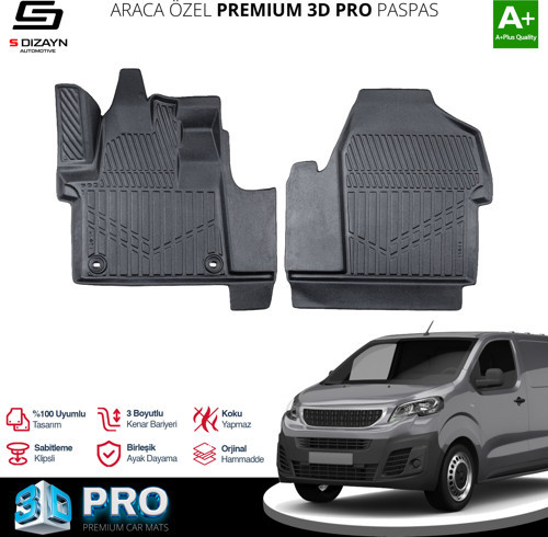 S-Dizayn Peugeot Expert Panelvan 3D Pro Havuzlu Paspas Ön 2'Li 2016 Üzeri A+ Kalite