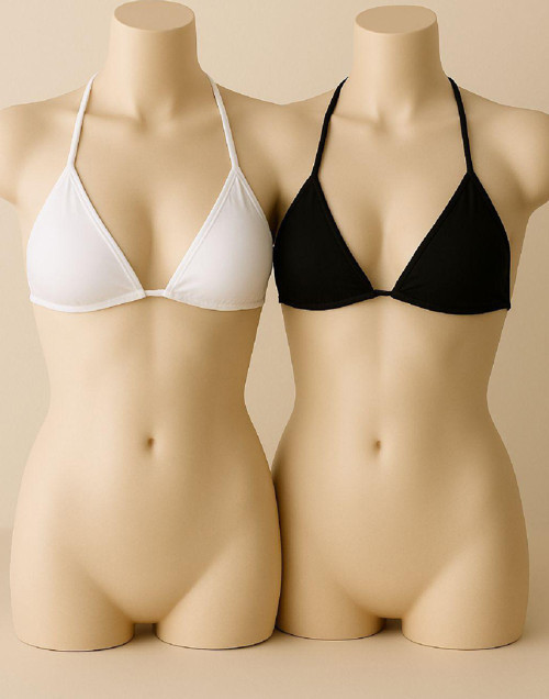 Kadın Siyah ve Beyaz Minimal Kesim Üçgen Bikini Üstü