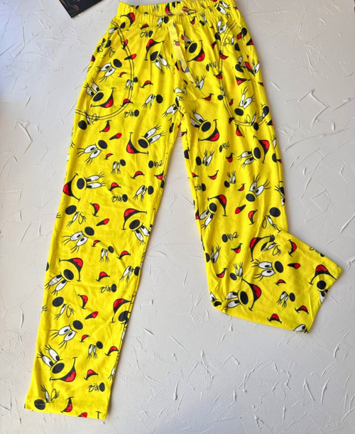 Lindros Twigy Gülen Yüz Baskılı Sarı %100 Pamuk Süet Kışlık Pijama Altı