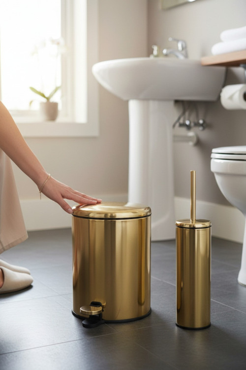 Cigo Çöp Kovası Tuvalet Fırçası Parlak Gold