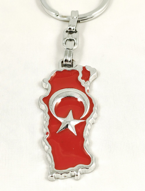 Kabartma Ay Yıldızlı Türkiye Haritalı Metal Anahtarlık