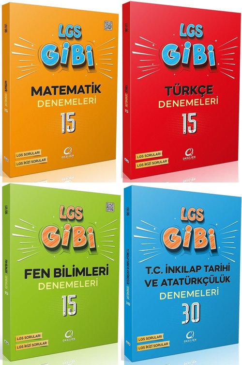 Oksijen 8. Sınıf Matematik + Türkçe + Fen + İnkılap Lgs Gibi Branş Denemeleri Seti 4 Kitap