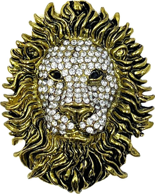 Lüks Gold Detaylı Kristal Taşlı Aslan Başı Magnet - Dekoratif Obje