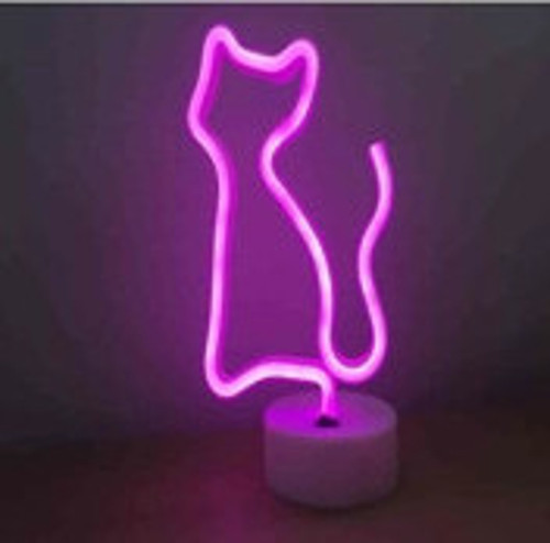 Neon Işıklı Kedi Lamba USB+Pil Dekoratif Aydınlatma
