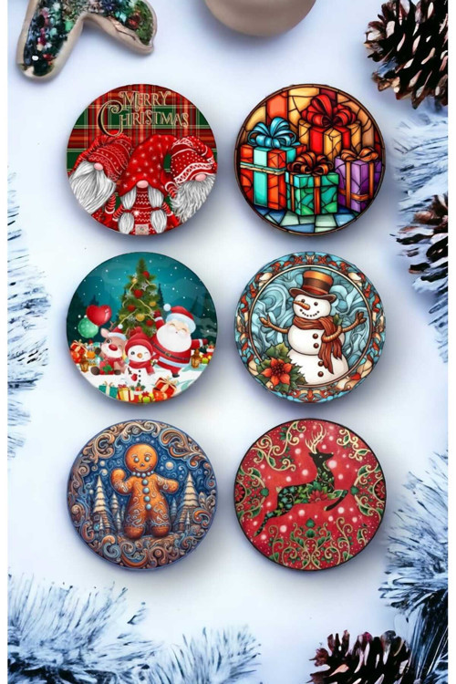 Mutlu Yıllar - Yılbaşı - Yeni Yıl - Merry Christmas Temalı Ahşap Bardak Altlığı Seti 6 Adet