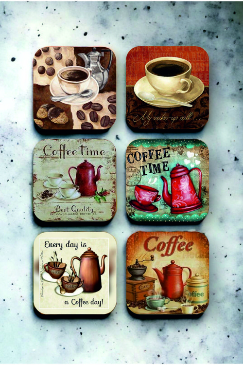Çay Kahve Retro Vintage Ahşap Bardak Altlığı Seti 6 Adet