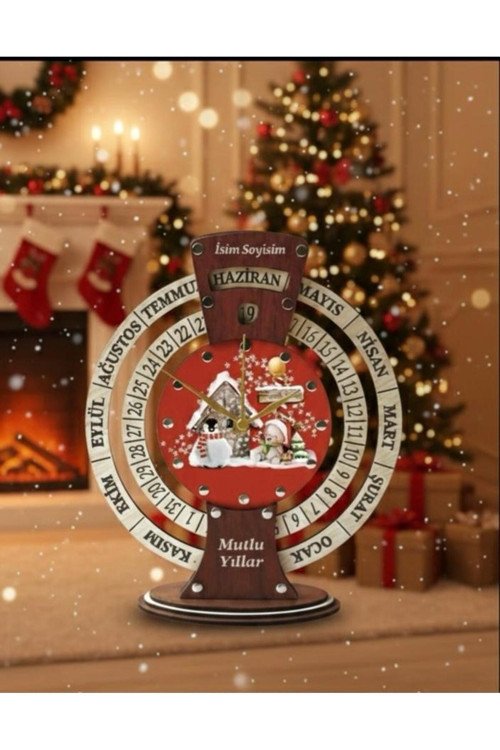 Mutlu Yıllar - Yılbaşı - Yeni Yıl - Merry Christmas Temalı Sonsuz Maya Takvimli Masa Saati