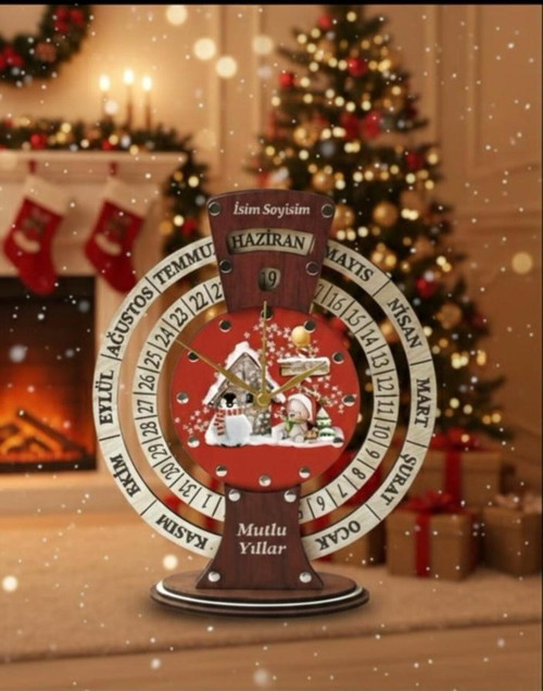 Mutlu Yıllar - Yılbaşı - Yeni Yıl - Merry Christmas Temalı Sonsuz Maya Takvimli Masa Saati