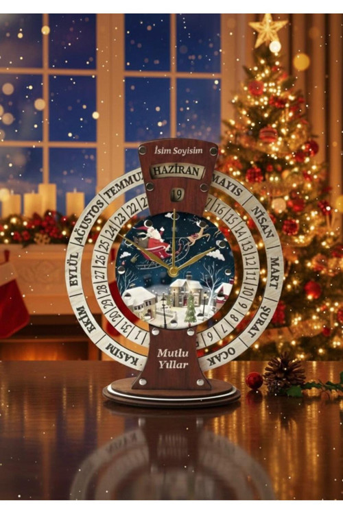 Mutlu Yıllar - Yılbaşı - Yeni Yıl - Merry Christmas Temalı Sonsuz Maya Takvimli Masa Saati