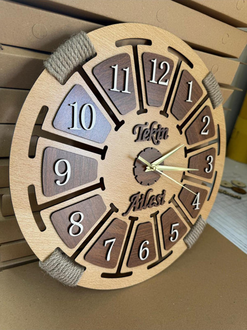 Kişiye Özel İsimli Ahşap Dekoratif Halatlı Duvar Saati