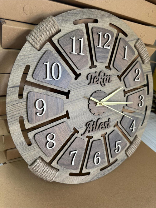Kişiye Özel İsimli Ahşap Dekoratif Halatlı Duvar Saati