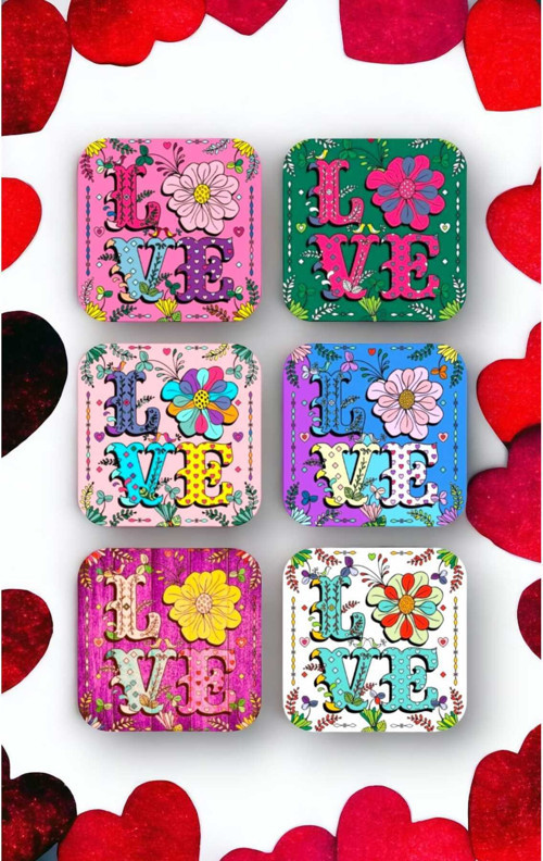 Love Aşk Temalı Ahşap Bardak Altlığı Seti 6 Adet