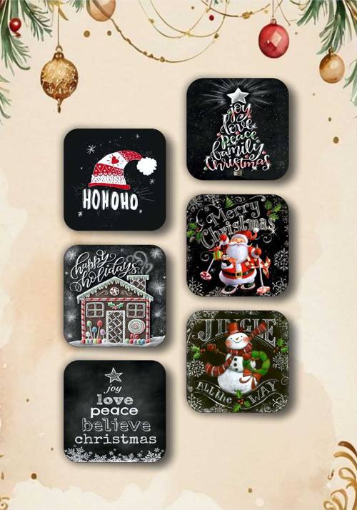Mutlu Yıllar - Yılbaşı - Yeni Yıl - Merry Christmas Temalı Ahşap Bardak Altlığı Seti 6 Adet