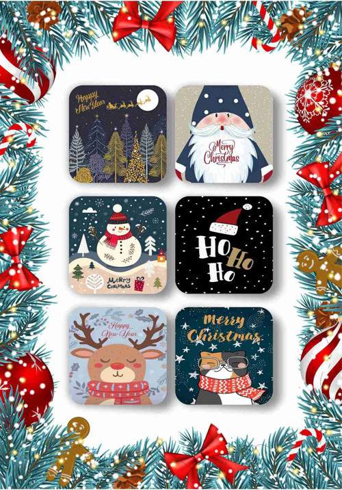 Mutlu Yıllar - Yılbaşı - Yeni Yıl - Merry Christmas Temalı Ahşap Bardak Altlığı Seti 6 Adet