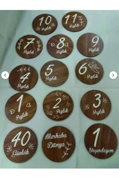 12 Aylık Plak Seti Ahşap Bebek Fotoğraf Kartları İlklerim Seti