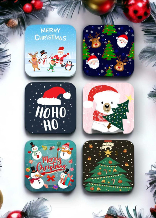 Mutlu Yıllar - Yılbaşı - Yeni Yıl - Merry Christmas Temalı Ahşap Bardak Altlığı Seti 6 Adet