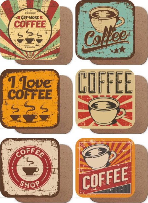 Retro Kahve Vintage 6Lı Ahşap Bardak Altlığı Seti