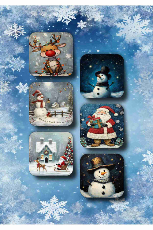 Mutlu Yıllar - Yılbaşı - Yeni Yıl - Merry Christmas Temalı Ahşap Bardak Altlığı Seti 6 Adet