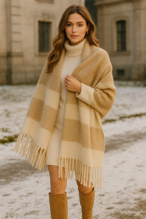 YAKE STORE Siyah Kalın Püsküllü Şal – Yumuşak Ve Geniş Yapı, Soğuk Hava Için Ideal Sal1257 - Bordo