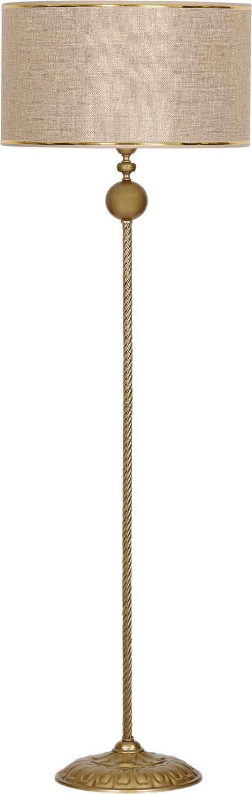 Ottowa Eskitme Tekli Küre Burgulu Metal Lambader - Gold Şeritli Hasır A Kahve
