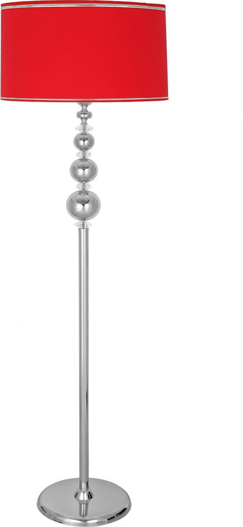 Kristal Taşlı Üçlü Küre Krom Kaplama Metal Lambader - Krom Kırmızı