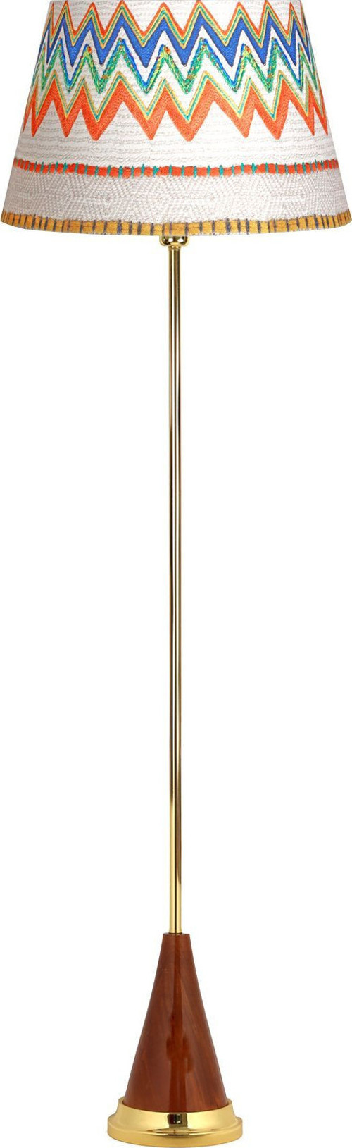 Nancy Ahşap Ayaklı Gold Metal Lambader - Krem Wawe Desenli