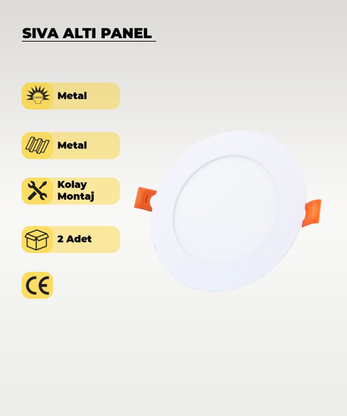 6W Sıva Altı Yuvarlak Slim Led Panel Sarı Işık 2 Adet