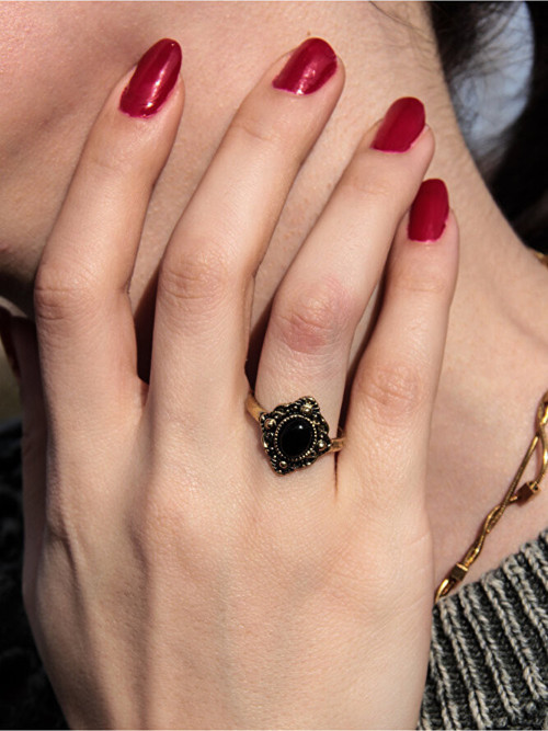 Doğal Taş Oniks Doğal Taşlı Antik Ayarlanabilir Kadın Yüzük euy20o2