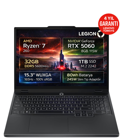 Legion 5 15AHP10 AMD Ryzen 7 260 32GB 1TB SSD RTX 5060 8GB 15.3" WUXGA IPS 165Hz Freedos 83M00064TR