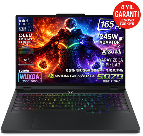 Legion Pro 5 16IAX10 Intel Core Ultra 9 275HX 32GB 1TB SSD RTX 5070 16" WQXGA OLED Fdos 83F3008BTR