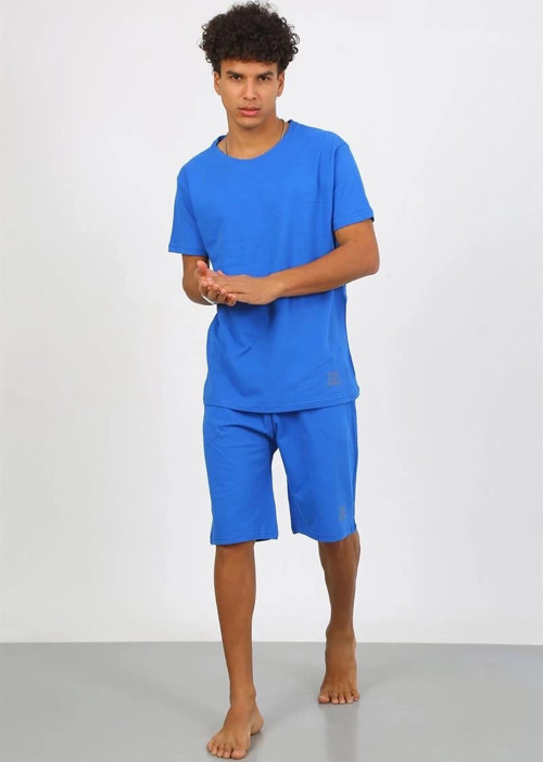 Erkek Pamuk Lakost Alt Üst Kaprili Pijama Takım Saks