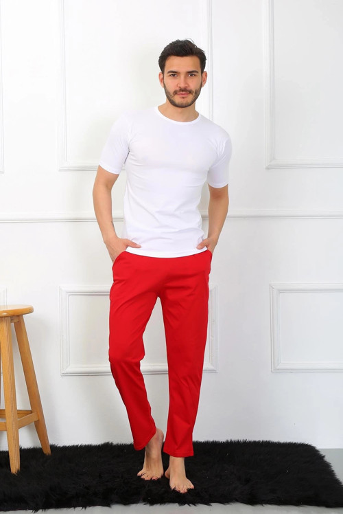 - Erkek Pamuk Kırmızı Tek Alt Pijama