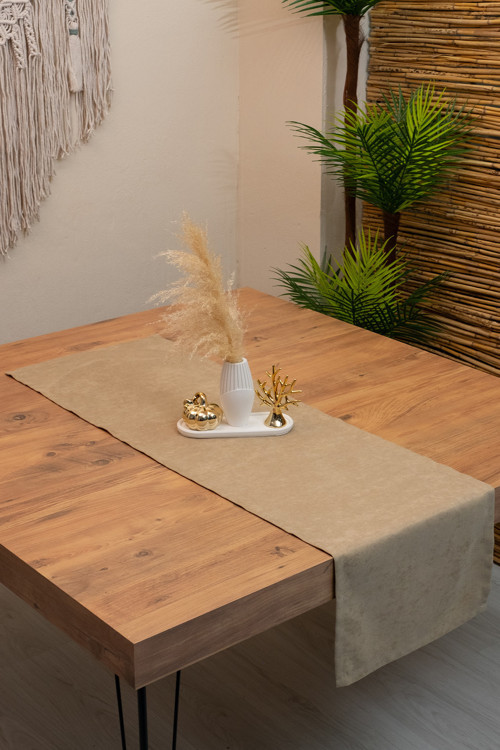 Doku | Kadife Dokulu Tatlı Bej Runner 135 X 40