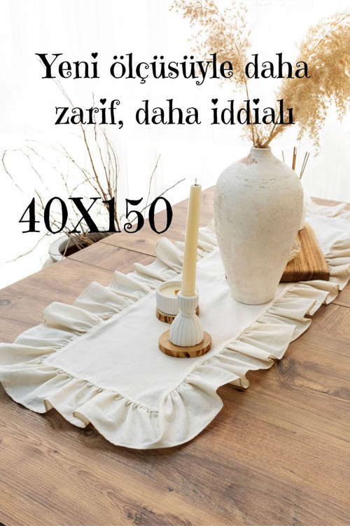 Rufle I Saf Doku Natürel Sade & Şık Fırfır Detaylı Runner 40X150 Cm
