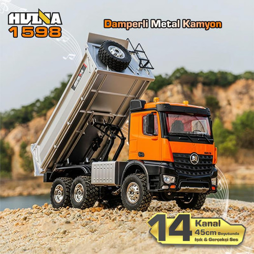 HUINA 1598 1/14 14CH 6x6 FULL METAL RC RC Model Profesyonel Uzaktan Kumandalı Damperli Kamyon İş Makinası 2.4G Kumanda