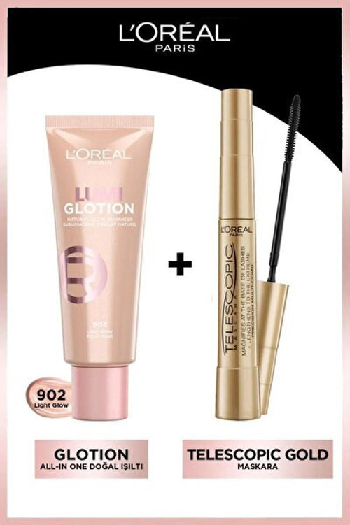 L'Oreal Paris Telescopic Maskara & Glotion All-in-one Doğal Işıltı 902 Makyaj Seti