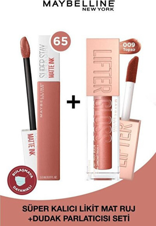 Super Stay Matte Ink Likit Mat Ruj 65 Seductress & Lifter Gloss Dudak Parlatıcısı 009 Topaz