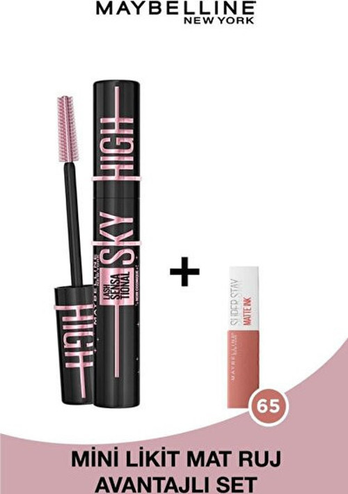 Lash Sensational Sky High Cosmic Black Maskara & Mini Super Stay Matte Ink Ruj 65 Seductress 2.7ml