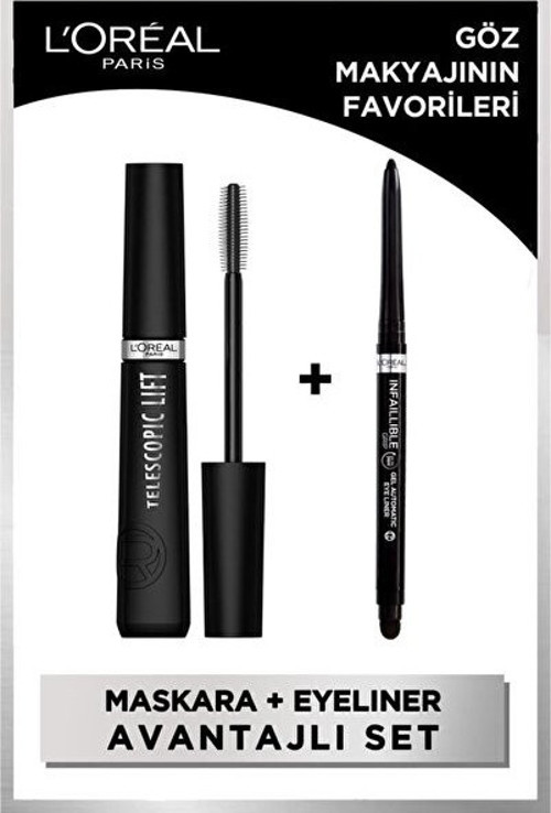 L'Oreal Paris Telescopic Lift Maskara & Infaillible Automatic Jel Göz Kalemi Yoğun Siyah - Göz Makyaj Seti