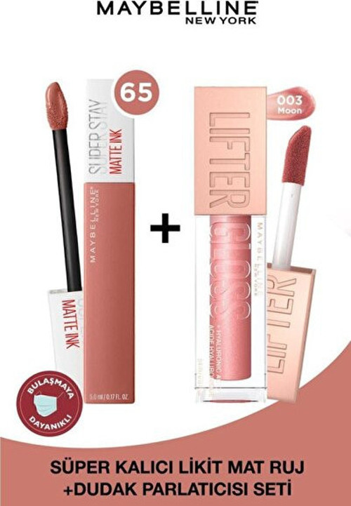 Super Stay Matte Ink Likit Mat Ruj 65 Seductress & Lifter Gloss Dudak Parlatıcısı 003 Moon