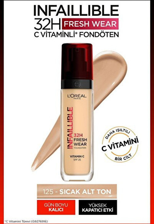 L'Oreal Paris L'Oréal Paris Infaillible 32H Fresh Wear C Vitaminli Fondöten - 125 Natural Beige