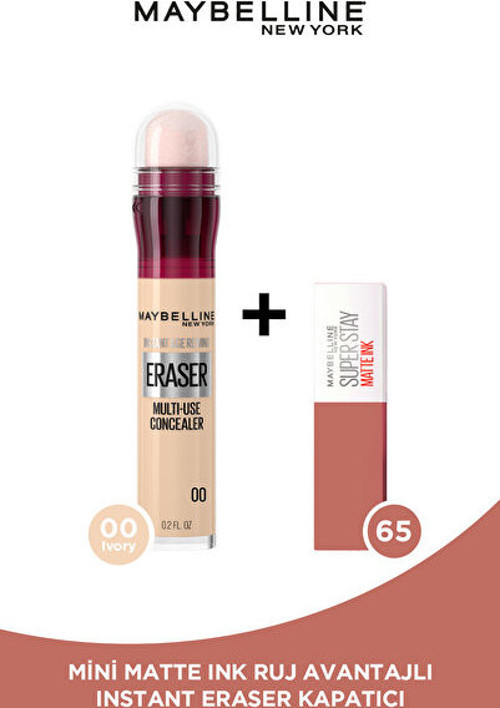 Instant Anti Age Eraser Kapatıcı - 00 Ivory & Mini Super Stay Matte Ink Likit Mat Ruj 65 Seductress